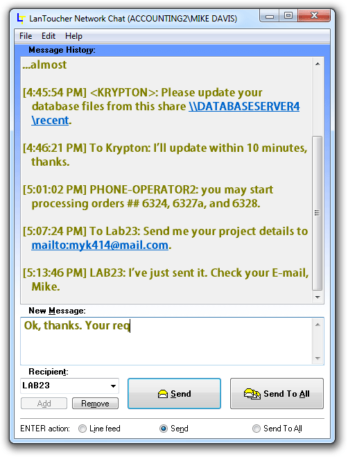 LanToucher Network Chat 1.0RC software screenshot