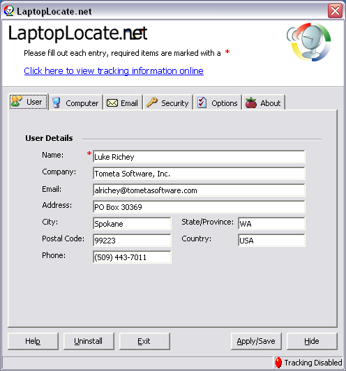 LaptopLocate 2.9.2 software screenshot