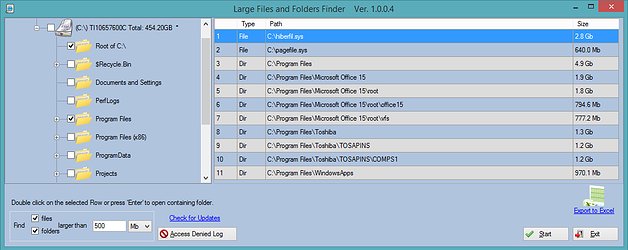 Large Files And Folders Finder 2.0.0.3 software screenshot