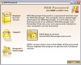 LastBit MSN Messenger Password Recovery 1.5.305 software screenshot