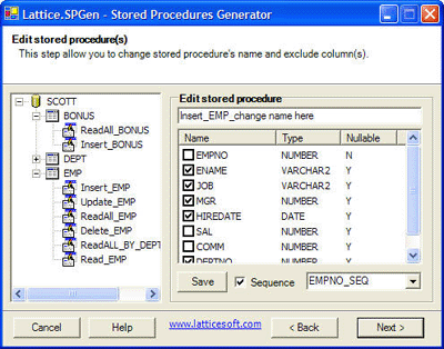 Lattice.SPGen Stored Procedure and Code Generator 3.0 software screenshot