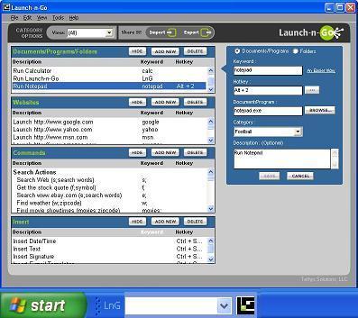 Launch-n-Go 2.5 software screenshot