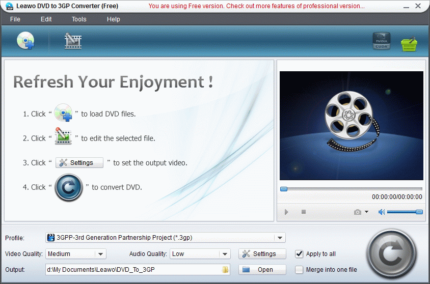 Leawo Free DVD to 3GP Converter 4.2.0.0 software screenshot