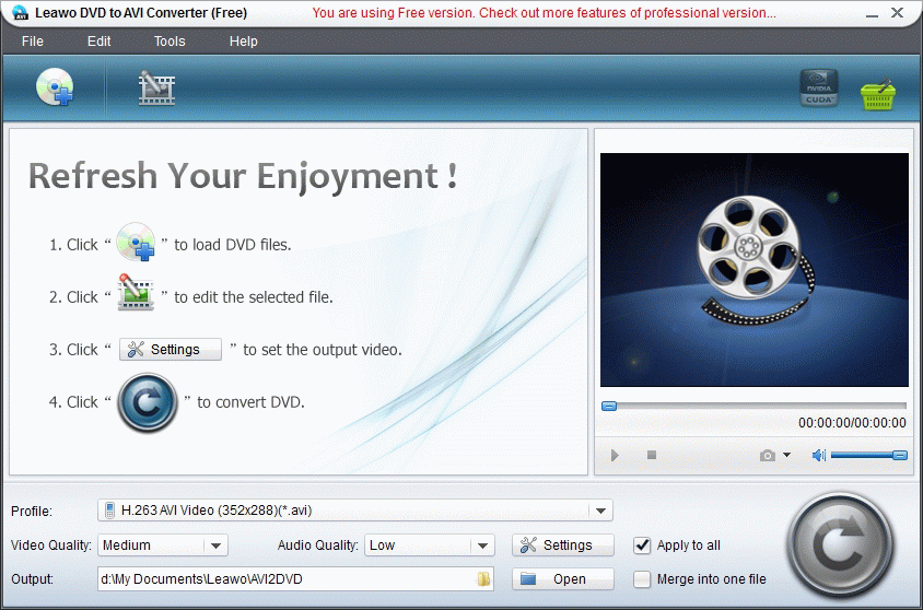 Leawo Free DVD to AVI Converter 4.3.0.0 software screenshot