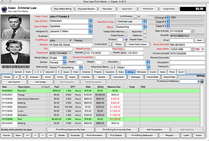 Legal Suite-Legal Case Management Software (Mac) 2010 software screenshot