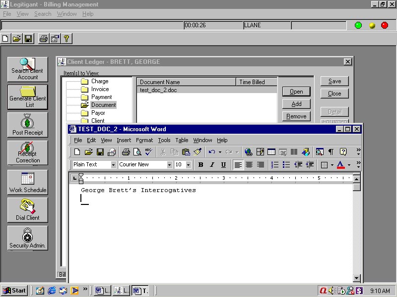 Legitigant Billing Management 1.2 software screenshot