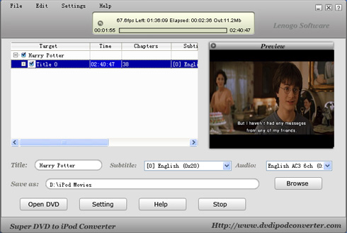 Lenogo DVD Movie to iPod Video Converter 3.6 software screenshot