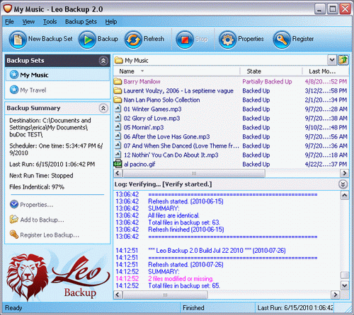 Leo Backup 2.5 software screenshot