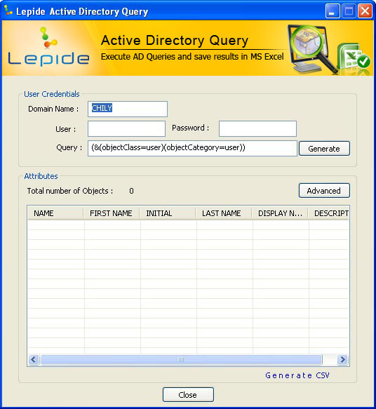 Lepide Active Directory Query 10.12.01 software screenshot