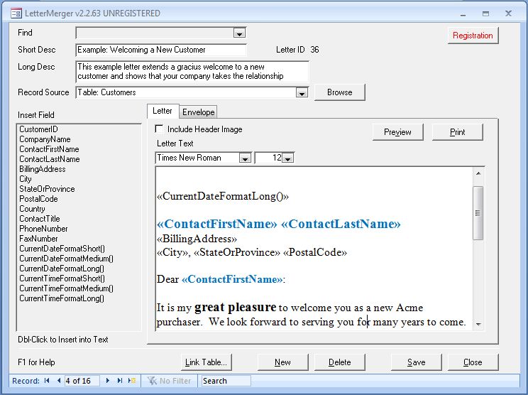 LetterMerger for MS Access 2.5 software screenshot