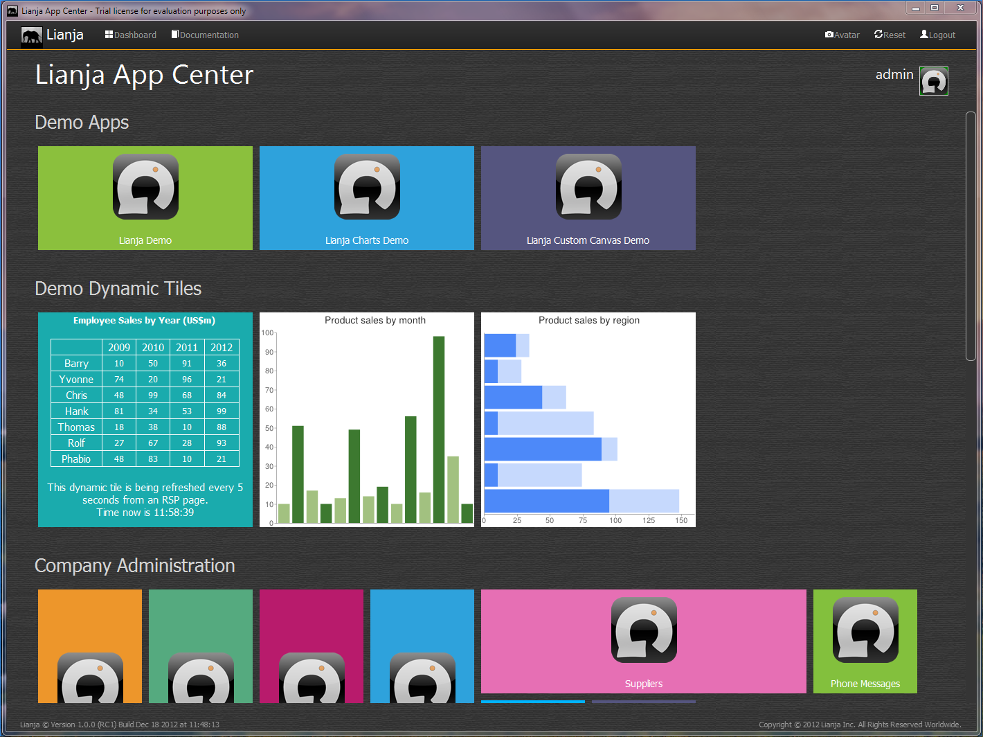 Lianja App Center 3.4.1 software screenshot