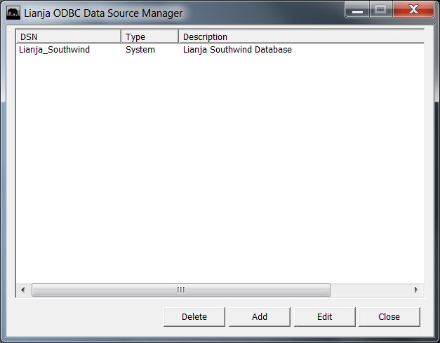 Lianja ODBC Data Source Manager 3.4.1 software screenshot