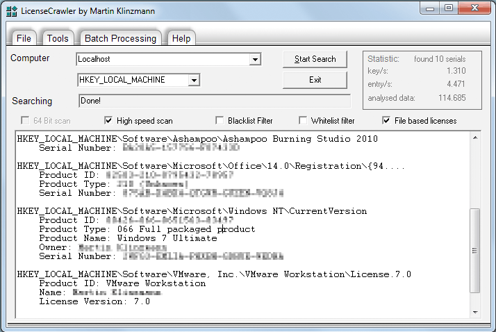 LicenseCrawler 1.97.1698 software screenshot