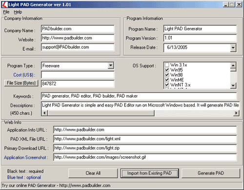Light PAD Generator 1.01 software screenshot