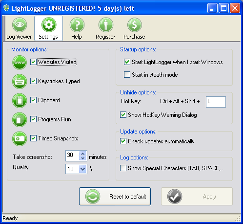LightLogger 6.7.5.1 software screenshot