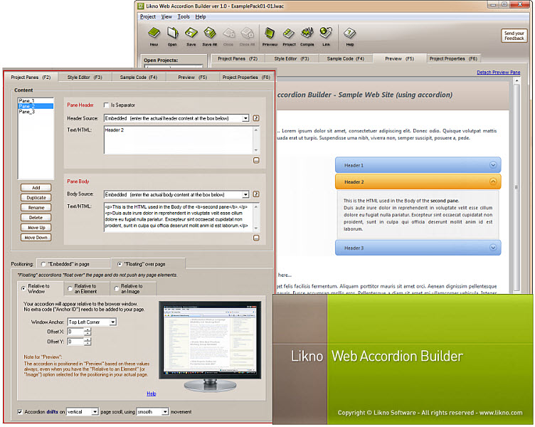 Likno Web Accordion Builder 2.1 Build 238 software screenshot