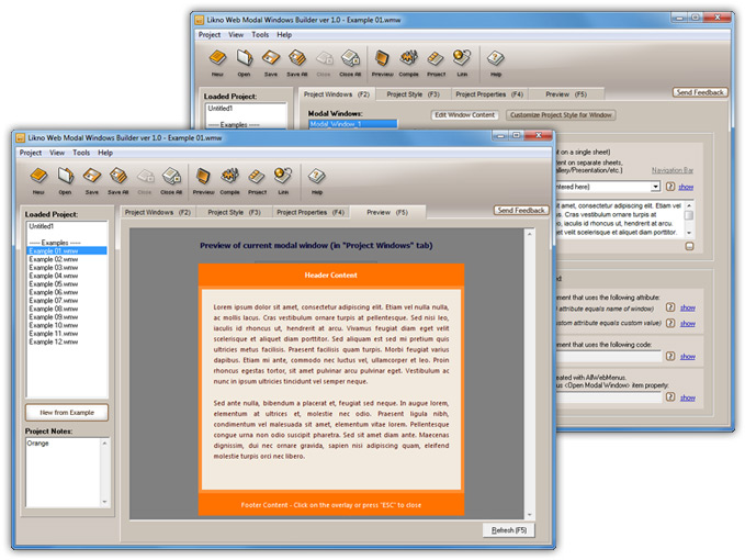 Likno Web Modal Windows Builder 2.2.276 software screenshot