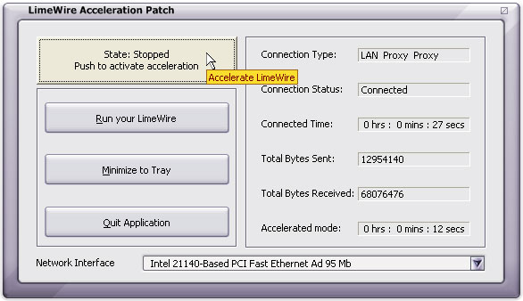 LimeWire Acceleration Patch 6.1.6 software screenshot