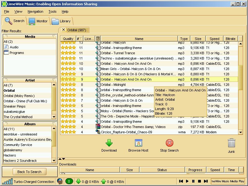 LimeWire Music 3.8.0 software screenshot