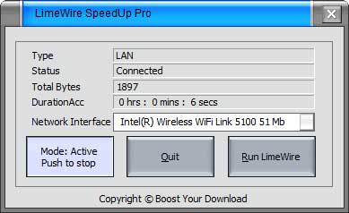 LimeWire SpeedUp Pro 4.5.0 software screenshot