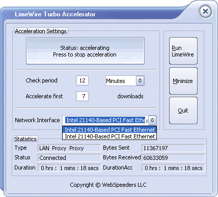 LimeWire Turbo Accelerator 4.5.0 software screenshot
