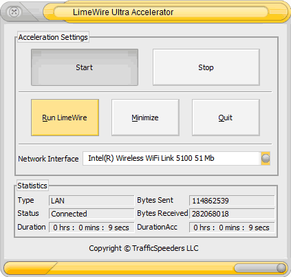 LimeWire Ultra Accelerator 4.6.1.0 software screenshot