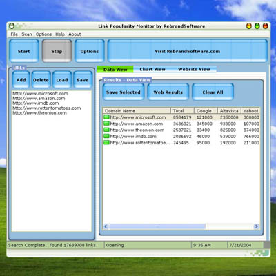 Link Popularity Monitor 1.5 software screenshot