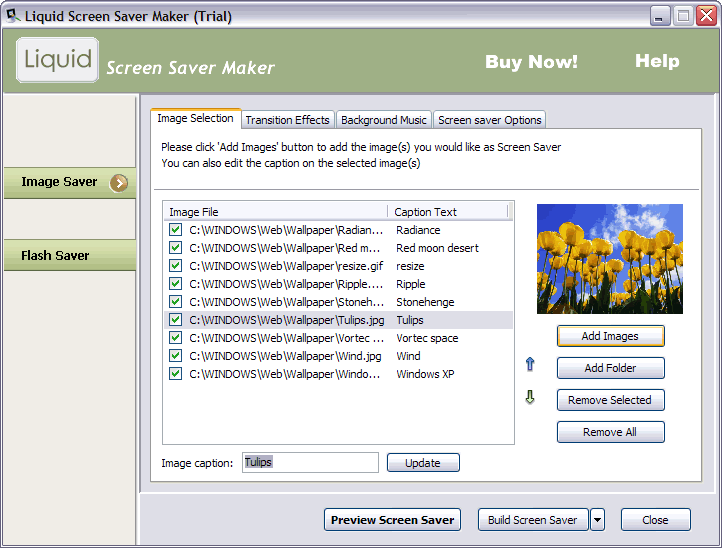 Liquid Screen Saver Maker 4.5 software screenshot