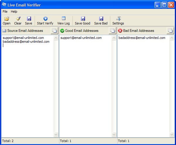 Live Email Verifier 2.8 software screenshot
