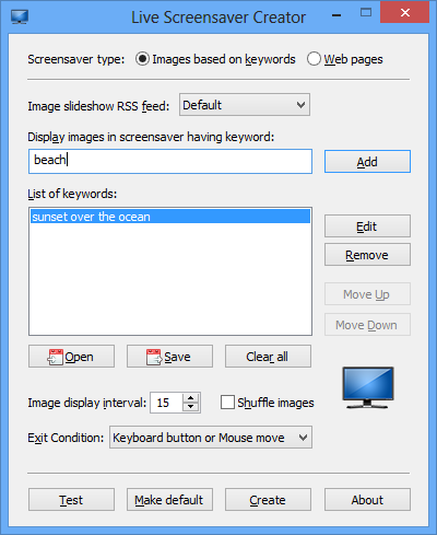 Live Screensaver Creator 2.3.0.0 software screenshot