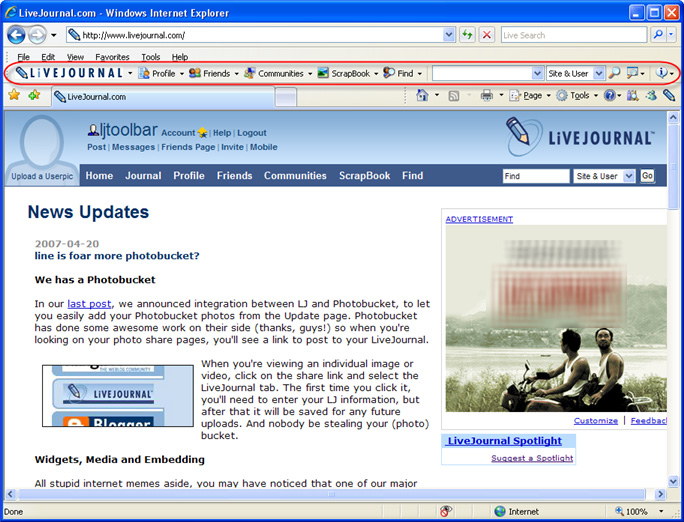 LiveJournal Toolbar 1.0.0.1 software screenshot