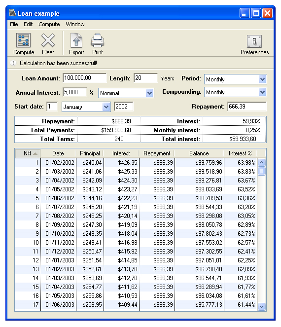 Loan Calc 2.7.3 software screenshot