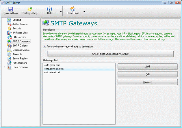 Local SMTP Relay Server 5.23 software screenshot