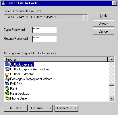 LockEXE 2.0 software screenshot