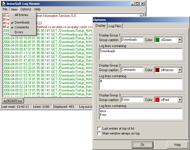 Log Viewer 2.1 software screenshot