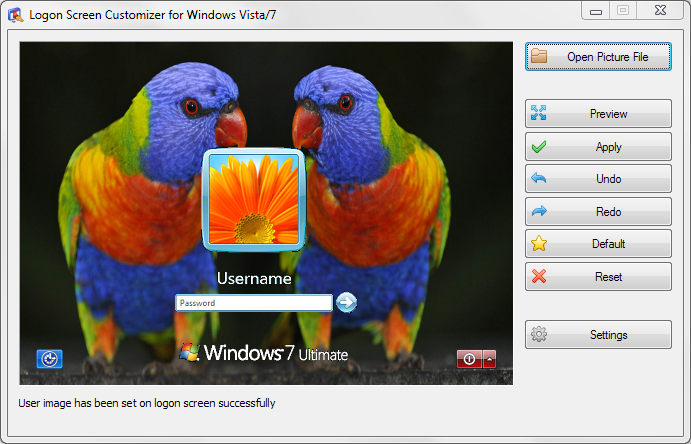 Logon Screen Customizer for Windows Vista/7 1.11.3.279 software screenshot