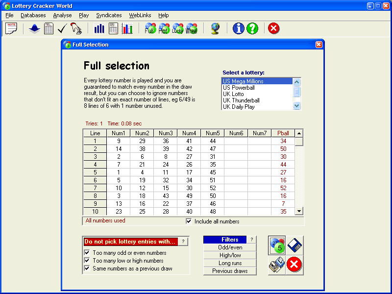 Lottery Cracker World 7 software screenshot