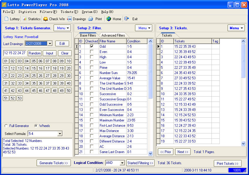 Lotto PowerPlayer Pro 8.0.0.1 software screenshot