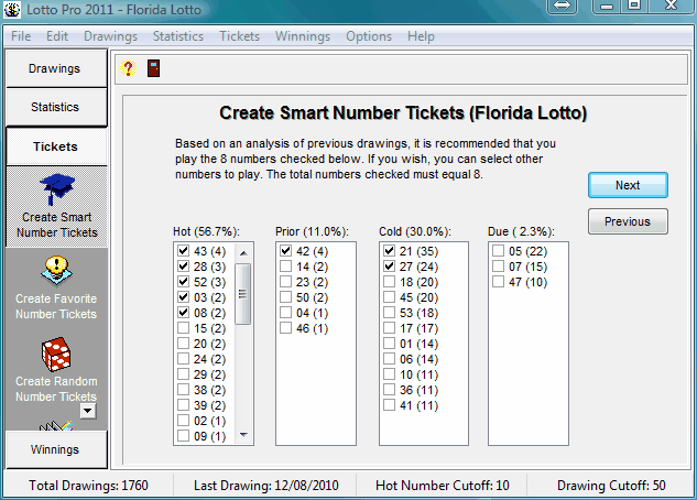 Lotto Pro 2011 7.81 software screenshot
