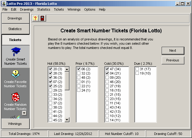 Lotto Pro 8.52 software screenshot