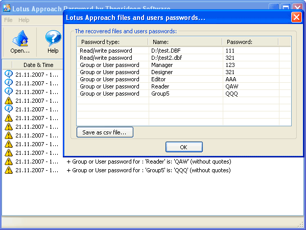Lotus Approach Password 1.4 software screenshot