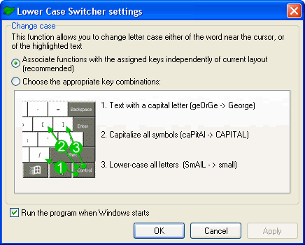 Lower Case Switcher 2.01 software screenshot