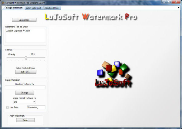 LuJoSoft Watermark Pro 1.0.0.9 software screenshot