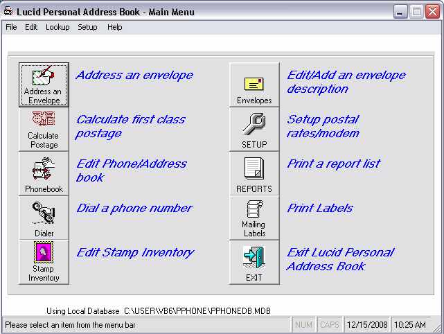 Lucid Personal Address Book 4.03.0013 software screenshot