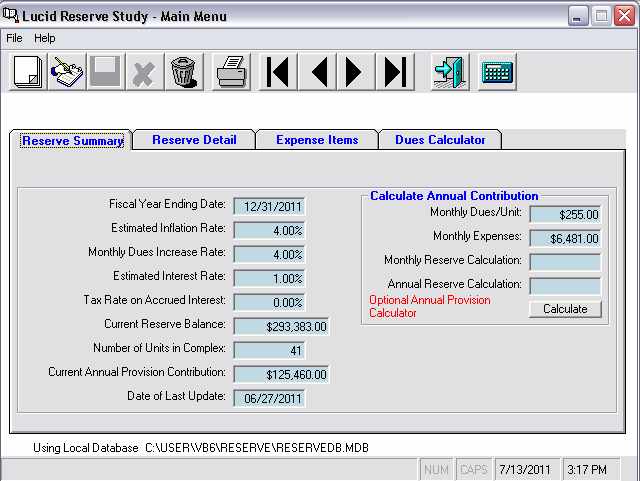 Lucid Reserve Study 1.03.0024 software screenshot