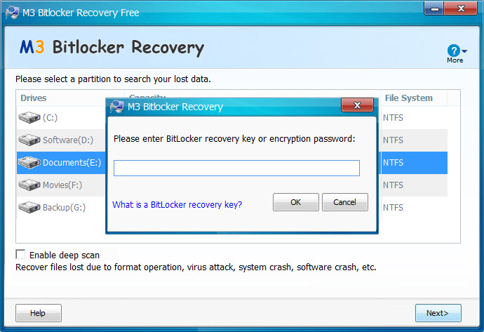 M3 Bitlocker Recovery 5.6.8 software screenshot
