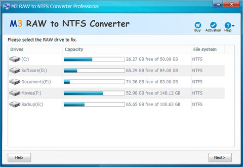 M3 RAW to NTFS Converter 4.0 software screenshot