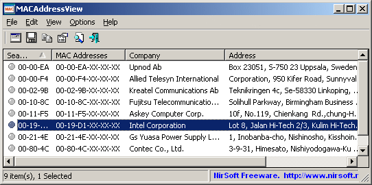 MACAddressView 1.35 software screenshot