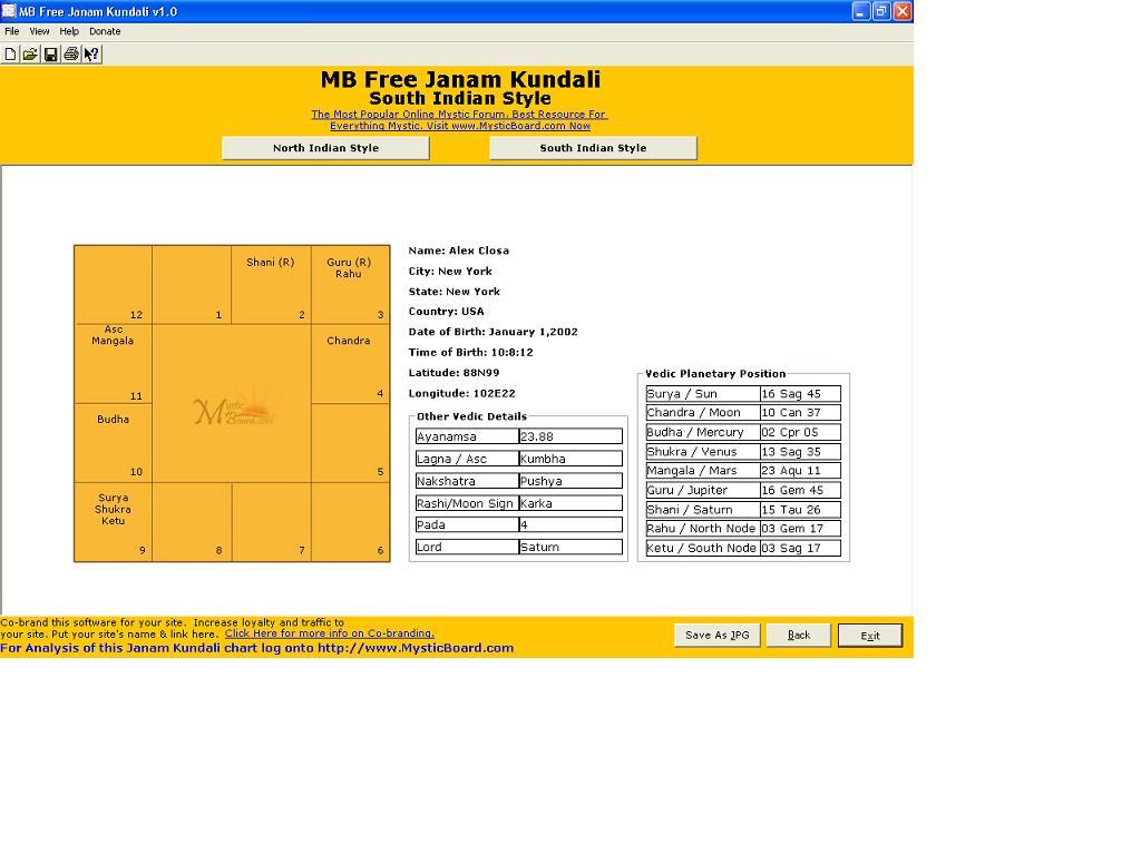 MB Janam Kundali 2.05 software screenshot