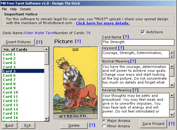 MB Tarot Software 1.85 software screenshot